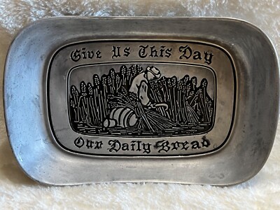 The Lords Prayer Give Us This Day Our Daily Bread Metal Tray Dish Plate Vintage