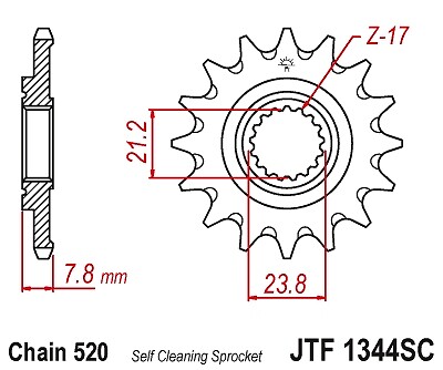 Pignon avant JT 2320 14 dents autonettoyant haute résistance Honda CRF 250R