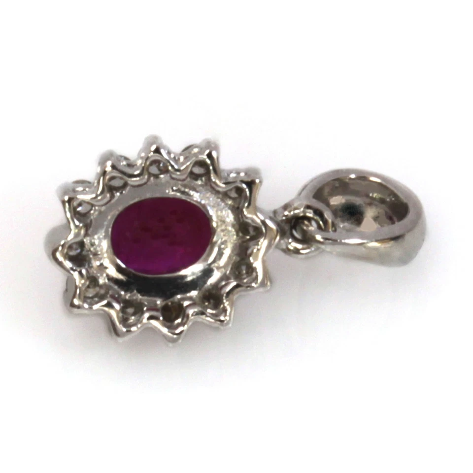 Colgante de flores con halo de oro blanco sólido de 14 k y diamantes rojos naturales de 0,4 quilates de 15 mm Foto 3 de 4