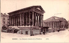 Vintage Postcard Nimes France Maison Carree And Theatre Classic Columns