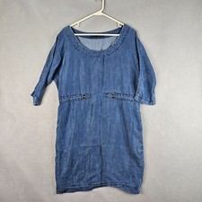 Zara Dress Womens Medium Blue Denim Twill Chic Basic Stylish Trendy Lightweight