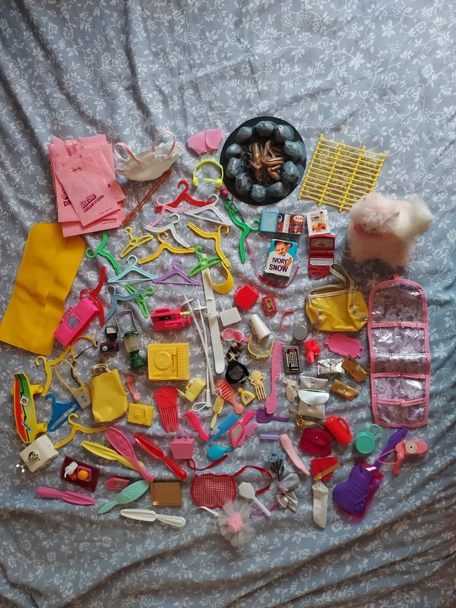 Barbie Doll Accessories Lot Food Kitchen Phones Purses Pet Vintage 60s-90s |