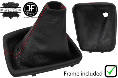 RED STITCH LEATHER MANUAL BOOT+PLASTIC FRAME FITS VW GOLF SV