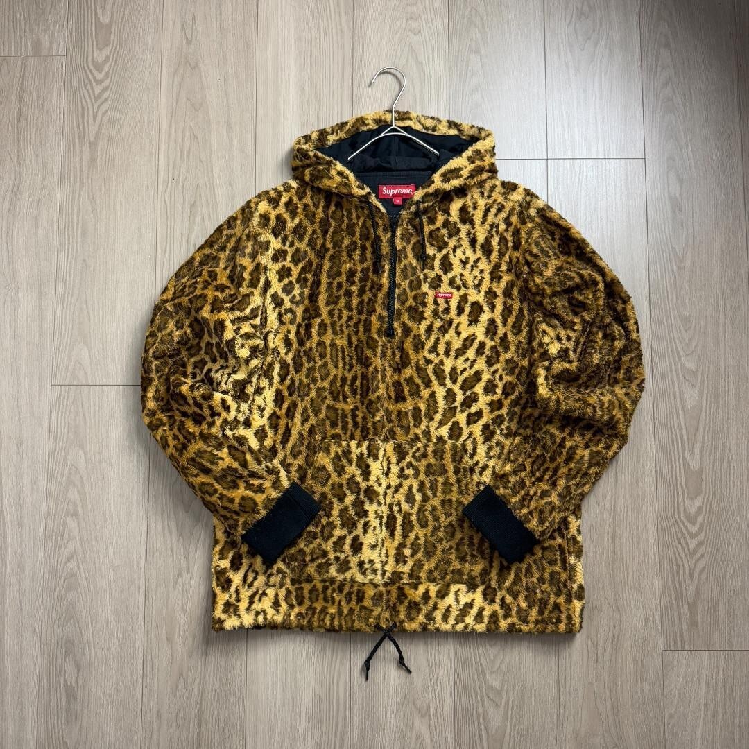 Supreme Half Zip Hoodie Leopard Print Rayon Blend Size M