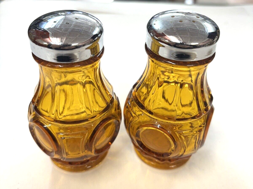 Vintage Wheaton? Amber Bullseye Salt and Pepper Shakers Set, Retro 1970's