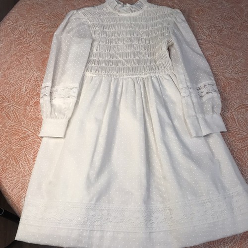 Vintage Children Smocked 1st Communion Church Dress white w/lace