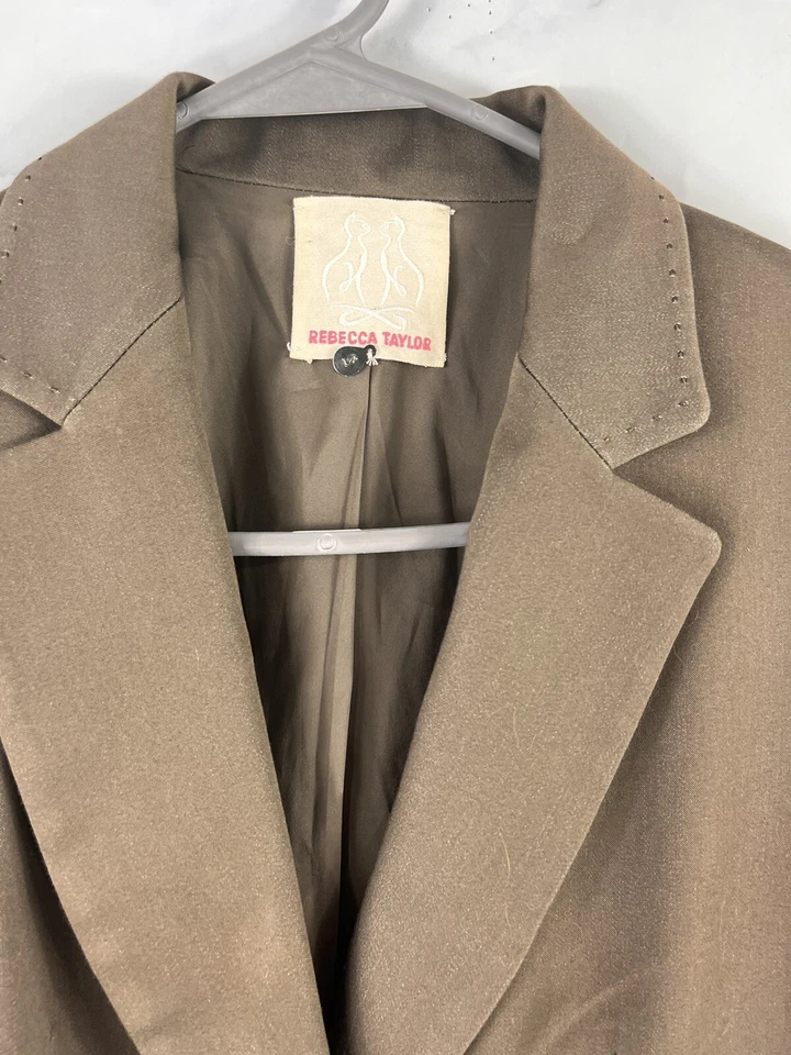 Blazer Clásico Rebecca Taylor Talla 2 Marrón Carrera Oficina Negocios Neutro Foto 2 de 4