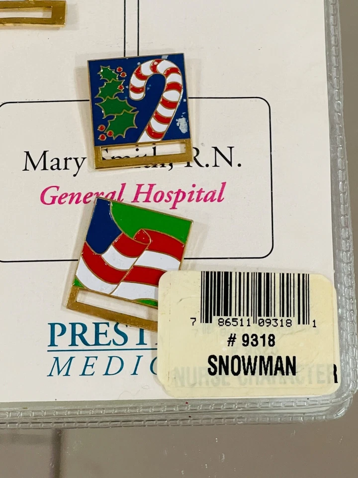 Vintage Prestige Medical Easy ID Tac Holiday Christmas Flag Snowman Lapel Pins - Image 3 of 4