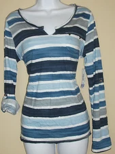 NWT Genuine A.N.A striped blue long convertible sleeve top, size PL, Defect