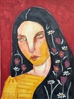 Original Painting 5x7, Whimsical Woman Portrait, Signed — photo 1