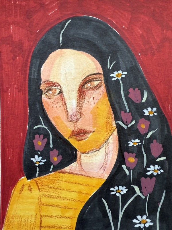 Original Painting 5x7, Whimsical Woman Portrait, Signed