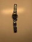 Vintage Women's SEIKO Two-Tone Quartz Watch, Black Dial 24mm NEW BATTERY WORKS