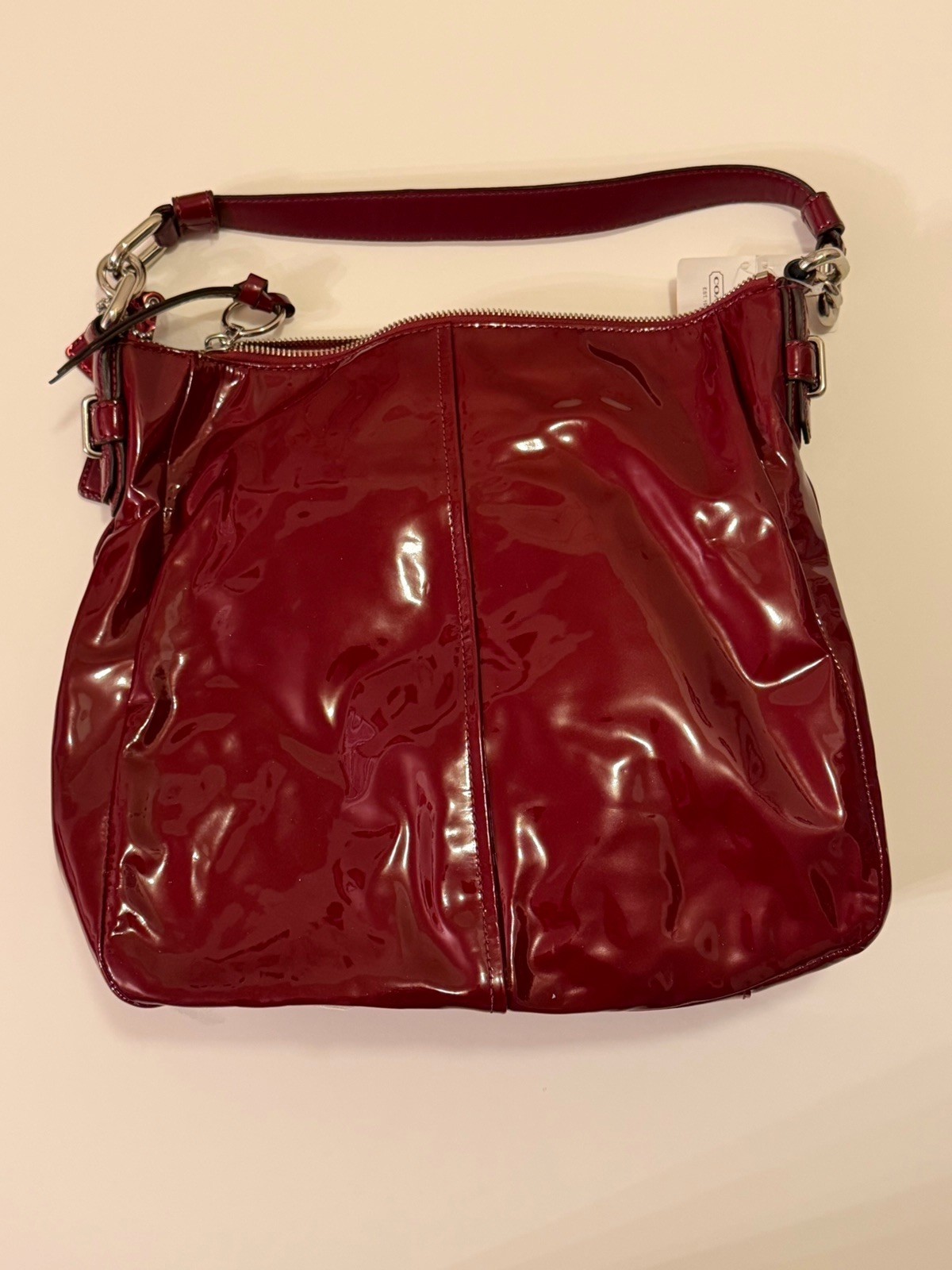 COACH CHELSEA Maroon Patent Leather Ashley Hobo Shoulder Bag Purse 17861 NEW* thumbnail 3