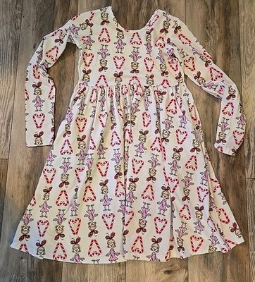 HANNA ANDERSSON girls Sz 12 Grinch Cindy Lou Dress W/ Pockets Christmas Stretchy
