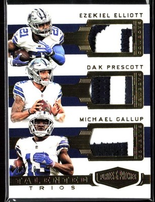 2018 Panini Plates Patches Trios #TT-EDM Dak Prescott Elliott Gallup /50 Cowboys