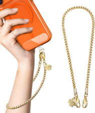 Metal Phone Lanyard with Gold Chain Detachable Phone Chain Wristlet with 2 Tethe