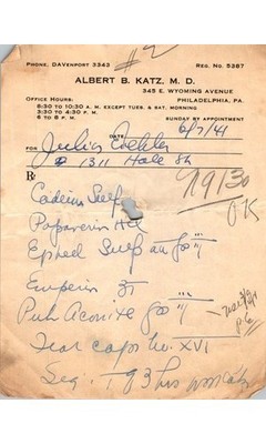 Dr Albert Katz MD Prescription Form 1941 Philadelphia Medical Ephemera