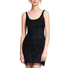 Adrianna Papell Women's Cocktail Dress Size 8 Black Sequined Sleeveless Sheath