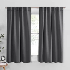 Gray Blackout Curtains - Window Curtain Drapes - Short Thermal Insulated Light B