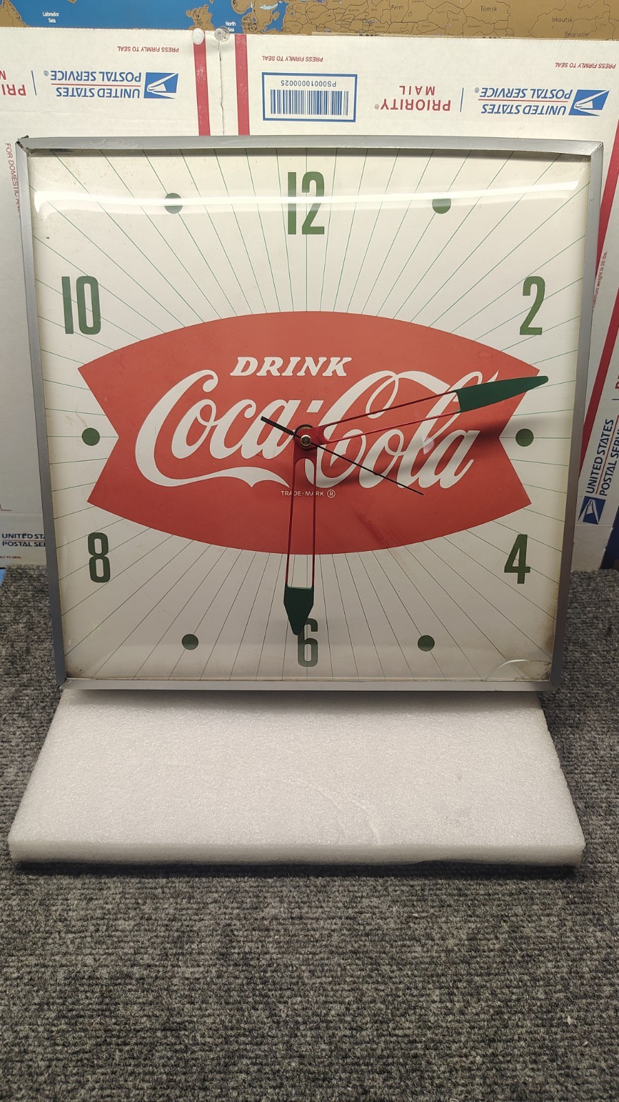 1950's Vintage Coca Cola 15.5" X 15.5" X 2.5" Electric Wall Clock Non Working