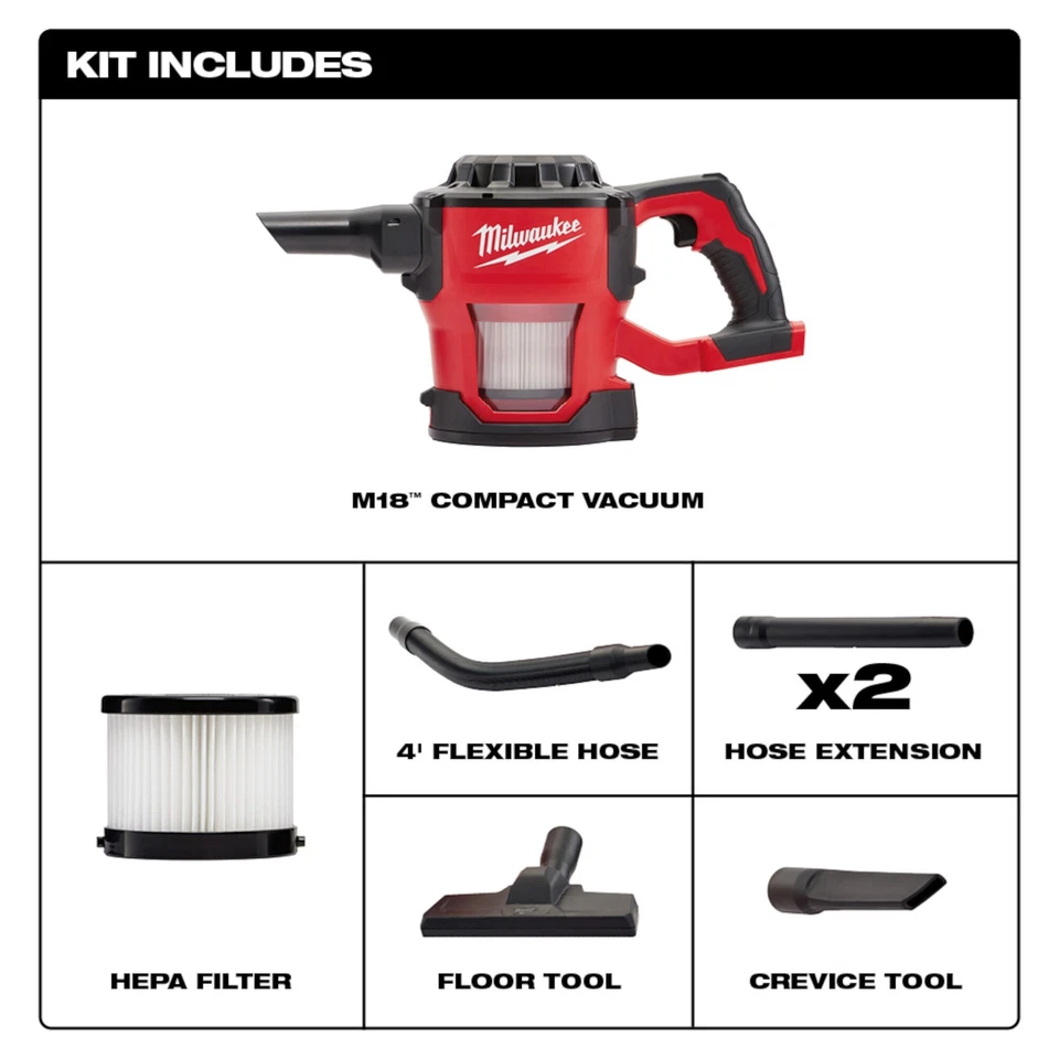 Milwaukee M18 Compact Handheld Vacuum, Tool Only, Model# 0882-20 - Image 2 of 4