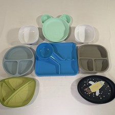 Kid Suction Cup Plate/Bowl Lot Of 8 - Dinneractive Blue Plate