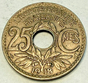 1918 France 25 centimes coin