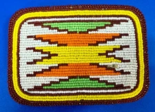 Large Native American Indian Hand Beaded Artisan Vtg.  Belt Buckle Leather Back