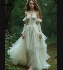 Wedding Dress Victorian Fairy Spaghetti Lace Bohemian Bride Dress Bridal Gown