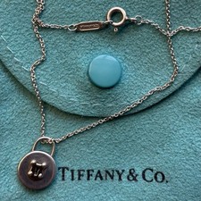 Genuine Tiffany & Co Sterling Silver & 18ct Gold Keyhole Padlock Pendant & Chain