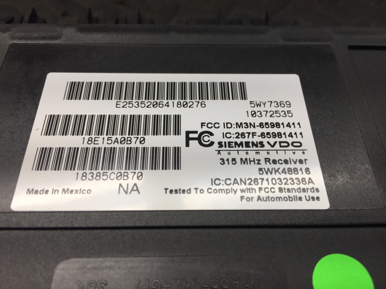 05-07 CHEVROLET CORVETTE C6 XLR REMOTE CONTROL DOOR LOCK RECEIVER MODULE OEM #5