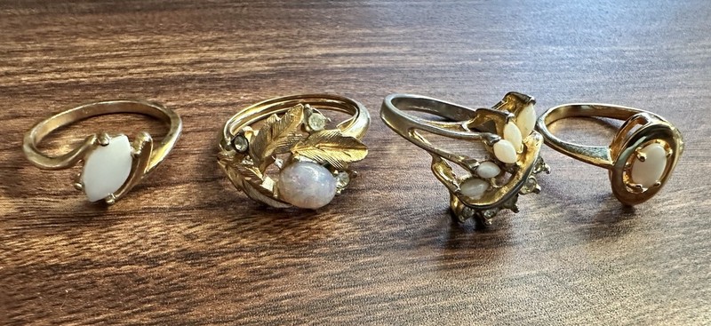 4 Vintage Gold Tone Faux Opal CZ Rings - Some  Avon