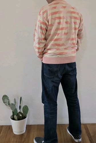Edwin Jeans Japan Multicolor Strip V Pink Neck Sweatshirt Sweater Size M - Picture 3 of 3