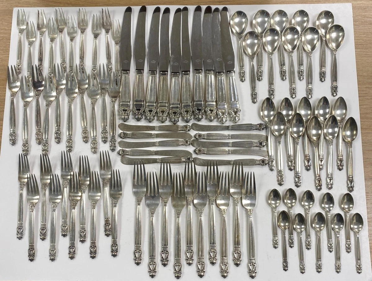 Georg Jensen Acorn Antique US Sterling Silver Flatware-Sets for