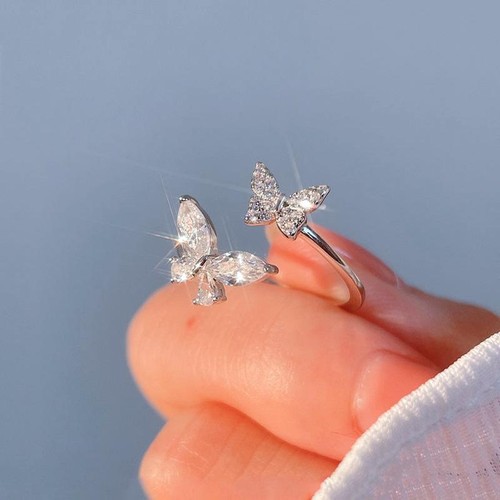 925 Sterling Silver Butterfly Zircon Open Ring Elegant Wedding Jewelry Women New - Picture 6 of 6