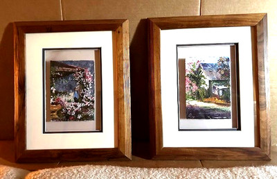 Christian Riso Signed Matted KOA Framed 2 Old Kaloa Town ScenePaintings Kauai HI