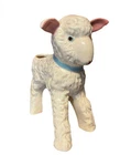 Vintage Lamb Planter Vase White Blue Bow Pink Ears 8"X7" Hull Pottery