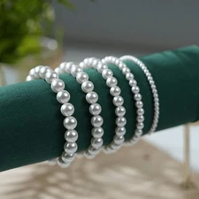 Classic Faux Pearl Beaded Stretch Bracelet for Women - Elegant Elastic Wristband
