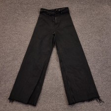 Zara Wide Leg Jeans Womens Sz 4 26x28 Washed Black High Rise Raw Hem
