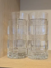 RALPH LAUREN Glen Plaid Fine Crystal High Ball Iced Tea Glass Set Pair