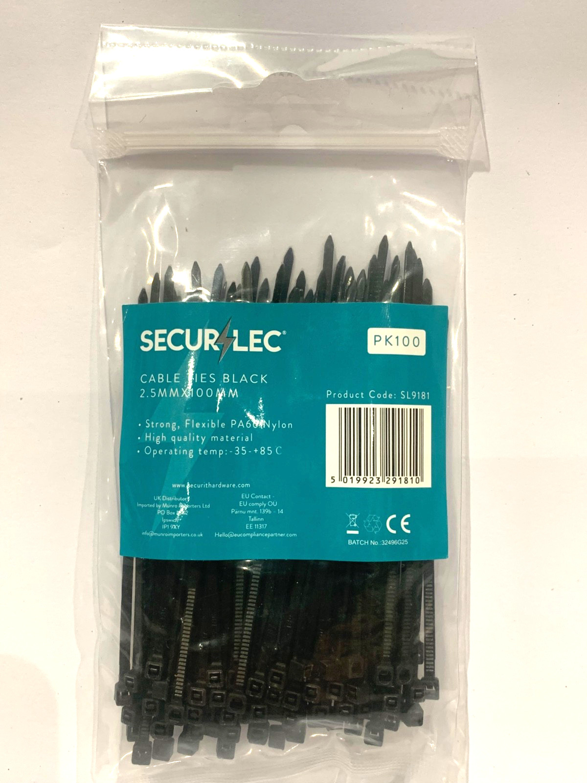 Cable Ties Black 100mm x 2.5mm  - Pack of 100