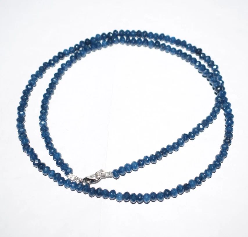 Collar de cuerda de plata de ley 925 con piedras preciosas de jade de zafiro azul de 12-60" de 4,5 mm Foto 4 de 4