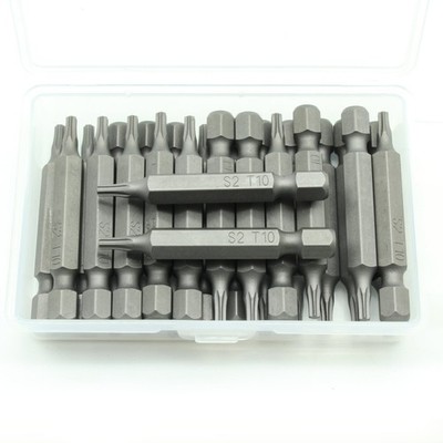 TMAX 25pc 2'' T-10 Torx 6 Point Screwdriver Insert Bits Hex Shank, Security Slot