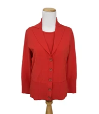 Carlisle Sweater Set M Orange-Red Viscose Stretch Knit Cardigan + Shell 2-Piece