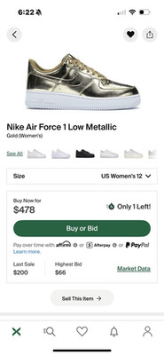 Nike Air Force 1 Low Metallic Gold Women's Sneaker Logo Accents Lace Up Low Top