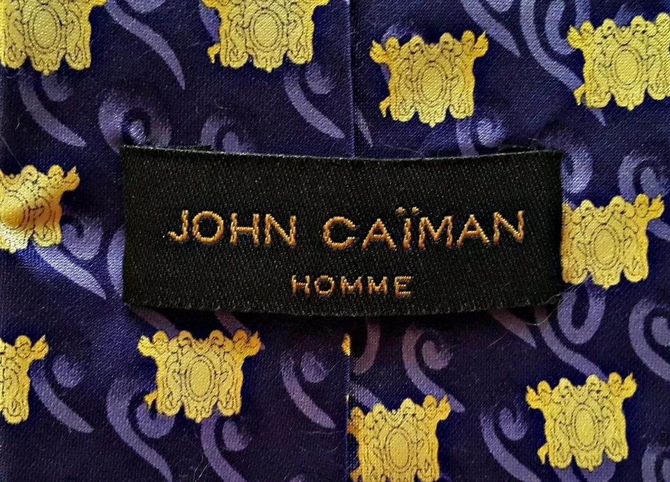 CORBATA DE HOMBRE VINTAGE AUTÉNTICA JOHN CAIMAN AZUL AMARILLO SEDA Foto 4 de 4
