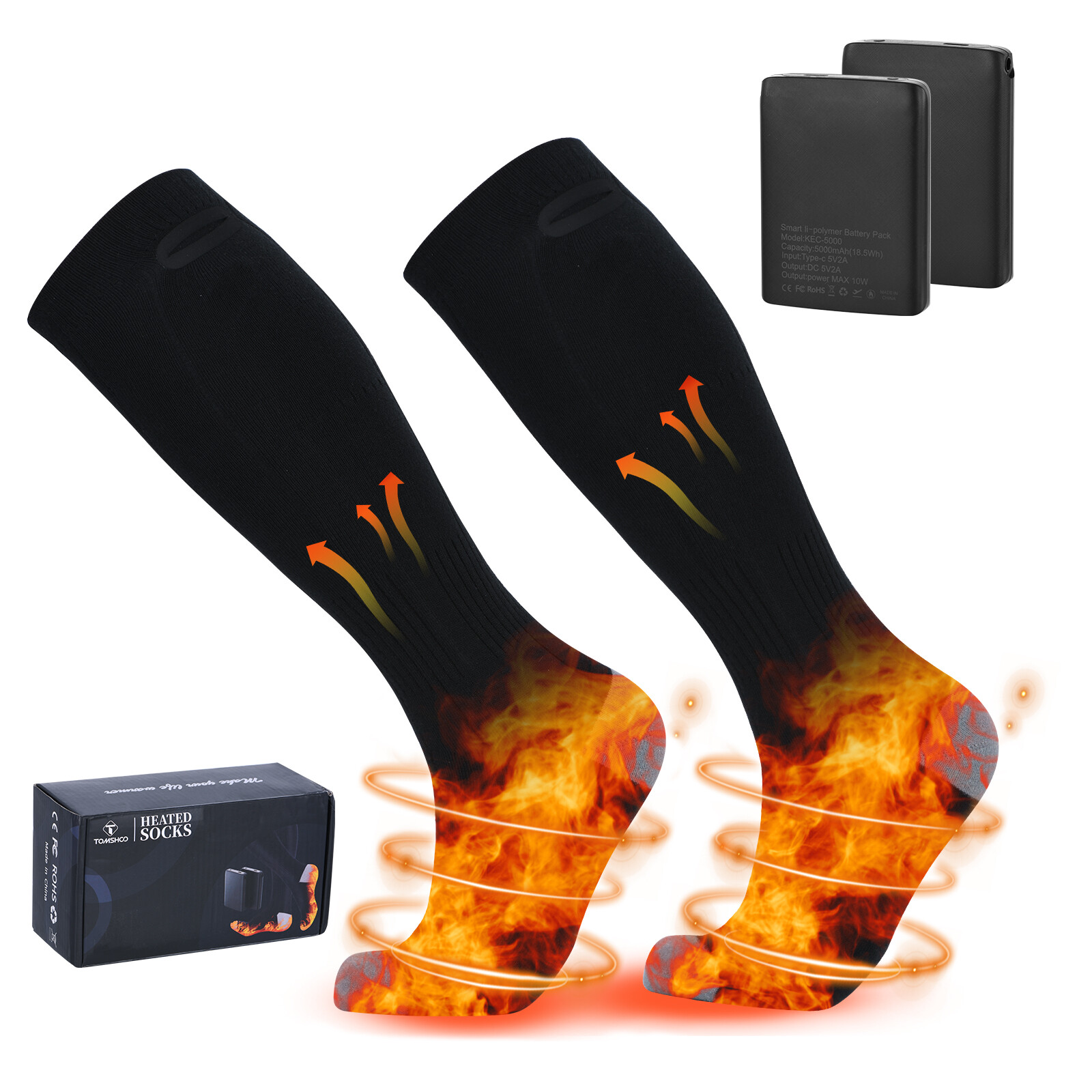 Rechargeable Heated Socks For Men & Women - 5000mAh Battery, 4 Heat Settings, Machine Washable