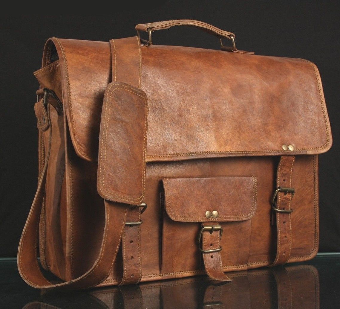 New Men's Real Leather Brown Tote Bag Shoulder Bag Messenger Briefcase