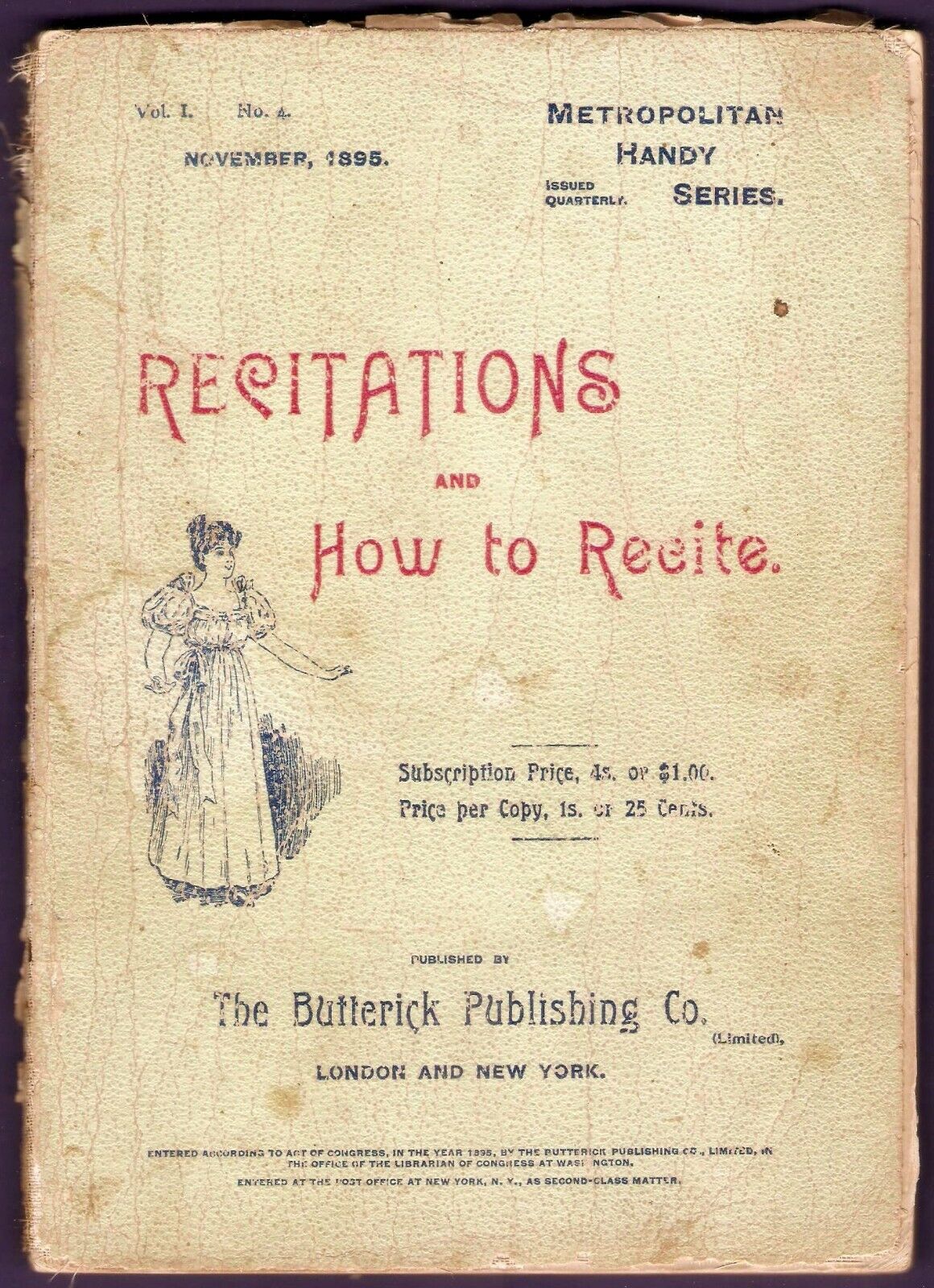 1895 Recitations And How To Recite Metropolitan Handy Series Butterick Book