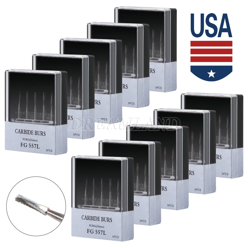 Fresas dentales quirúrgicas FG SURG 557L taladros de alta velocidad de carburo de vástago largo FGOS Foto 2 de 4